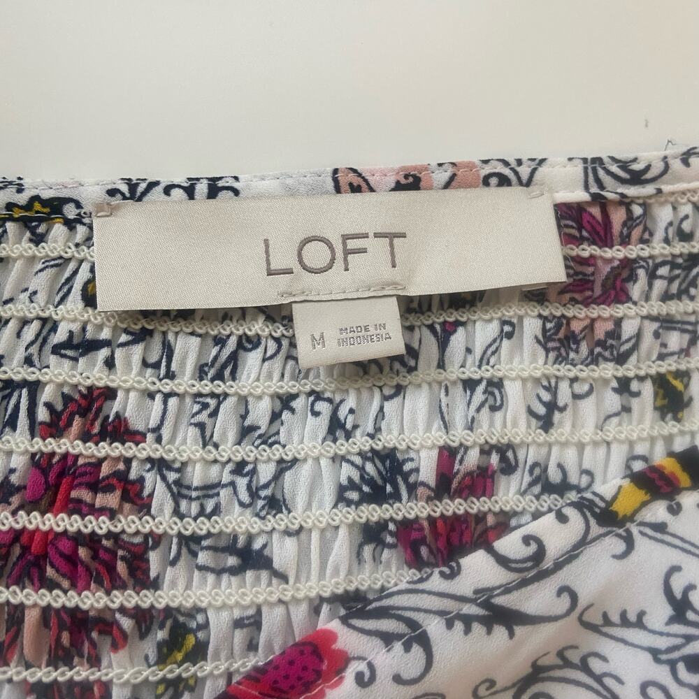 LOFT Women’s Tapestry Smocked Ruffle Blouse Size Medium - Picture 5 of 12